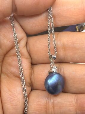 Sterling Silver Necklace with Blue Pearl Pendant